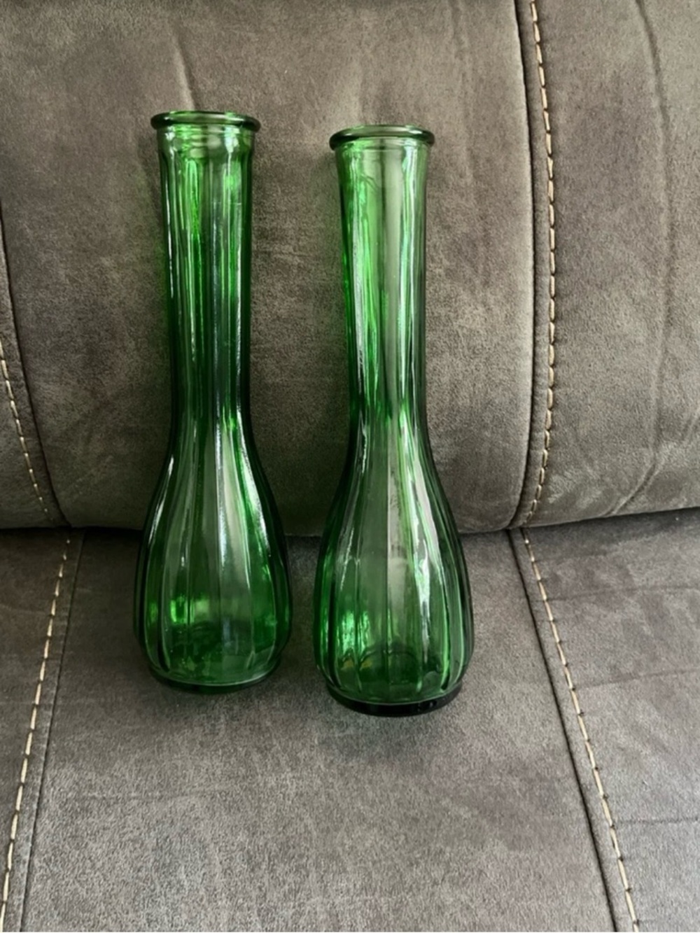Green Glass Bud Vase Pair - Elegant Home Accents